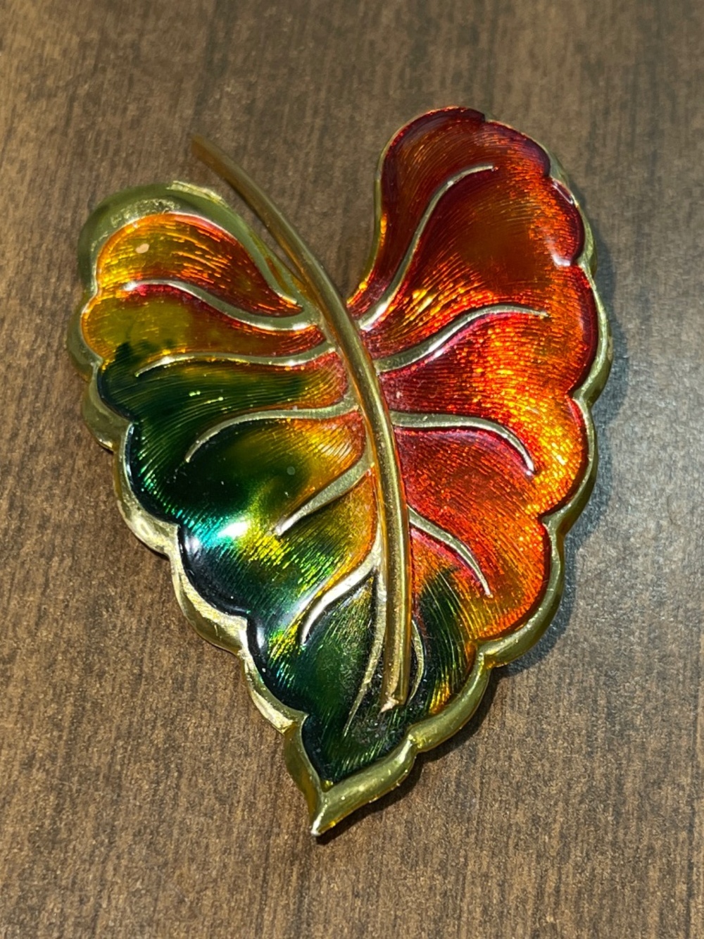 Vintage German Enamel Colorful Leaf 3" Brooch